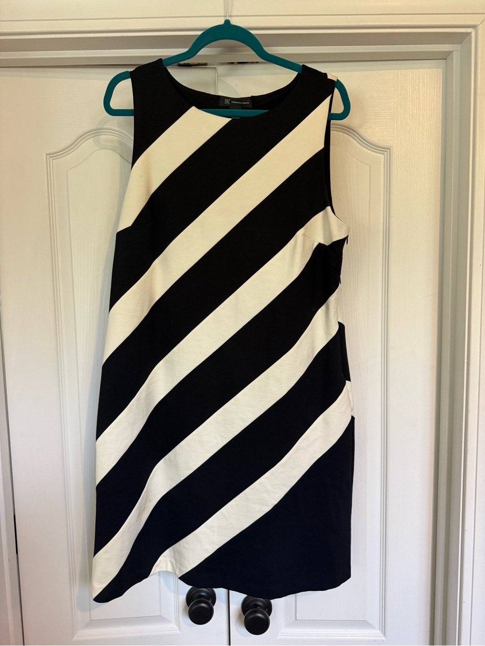 INC International Concepts Black & White Diagonal Stripe Midi Dress